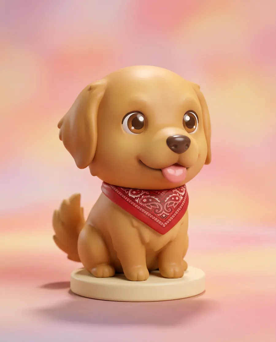 Chibi figure of a golden retriever in a red bandana
